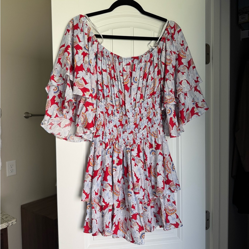 Forever 21 Floral Ruched Ruffled Mini Dress - Picture 2 of 2